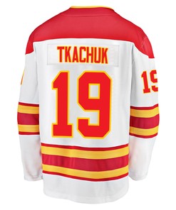 Calgary Flames Matthew Tkachuk 19 Away 2022 Stanley Cup Champions Breakaway Men Jersey - White