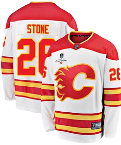 Calgary Flames Michael Stone 26 Away 2022 Stanley Cup Champions Breakaway Men Jersey - White