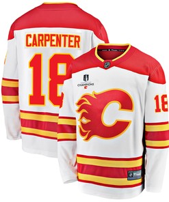 Calgary Flames Ryan Carpenter 18 Away 2022 Stanley Cup Champions Breakaway Men Jersey - White