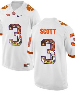 Clemson Tigers Artavis Scott White Printing Player Portrait Football Jersey