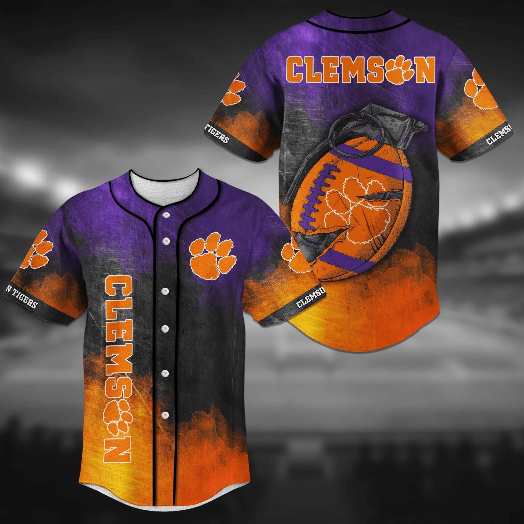 Clemson Tigers NCAA Baseball Jersey Shirt Grenade Design