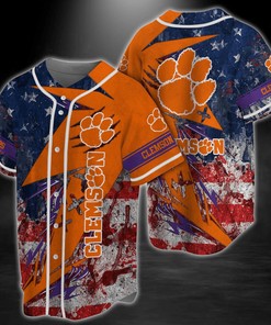 Clemson Tigers NCAA Baseball Jersey Shirt US Flag
