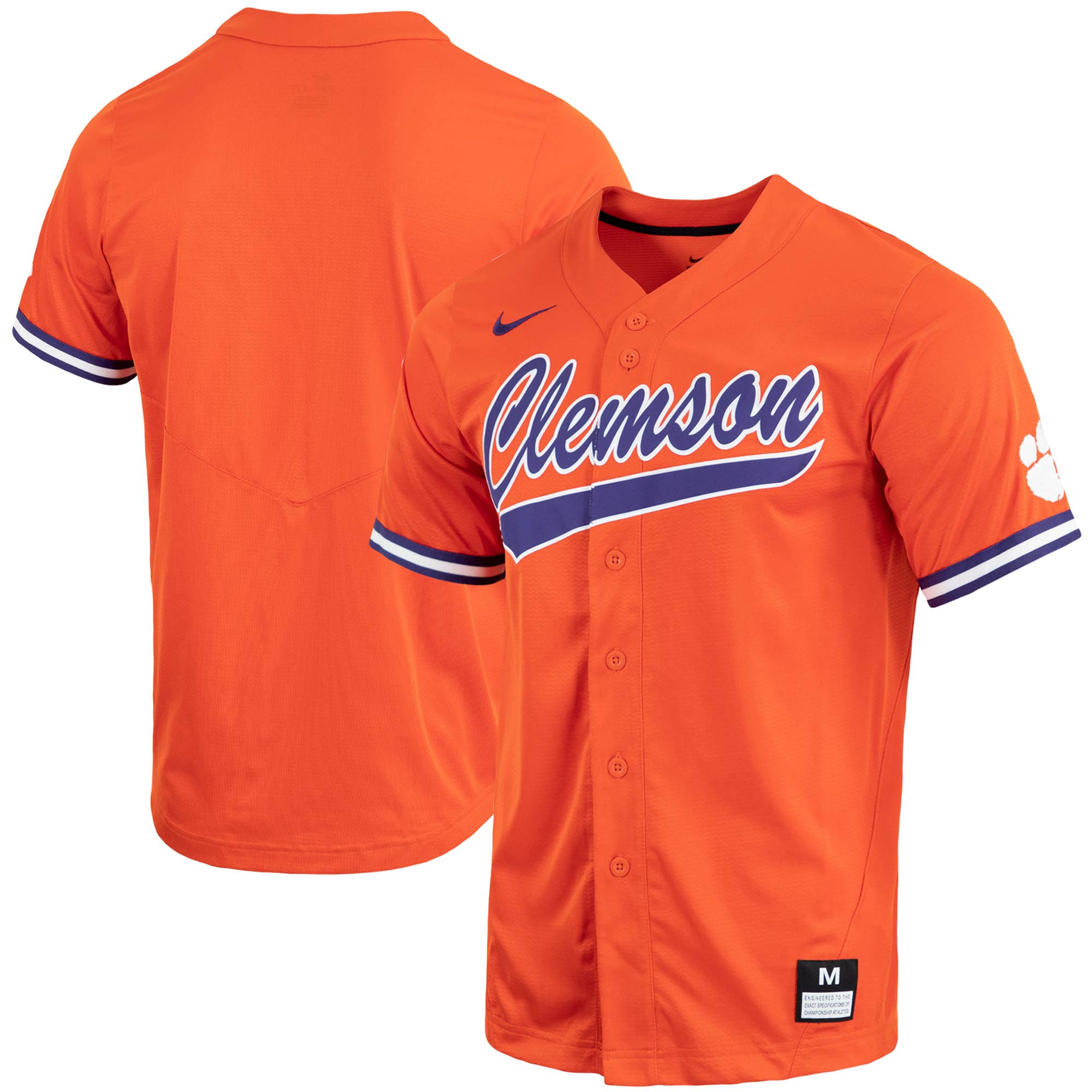 Clemson Tigers Replica Full-button Baseball Jersey - Orange Ncaa