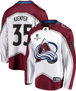 Colorado Avalanche Darcy Kuemper 35 Away 2022 Stanley Cup Champions Breakaway Men Jersey - White