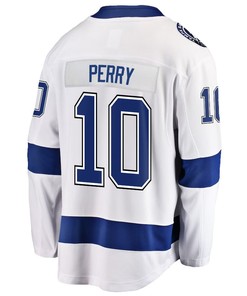Corey Perry 10 Tampa Bay Lightning Stanley Cup 2023 Playoffs Patch Away Breakaway Men Jersey - White