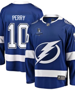 Corey Perry 10 Tampa Bay Lightning Stanley Cup 2023 Playoffs Patch Home Breakaway Men Jersey - Blue