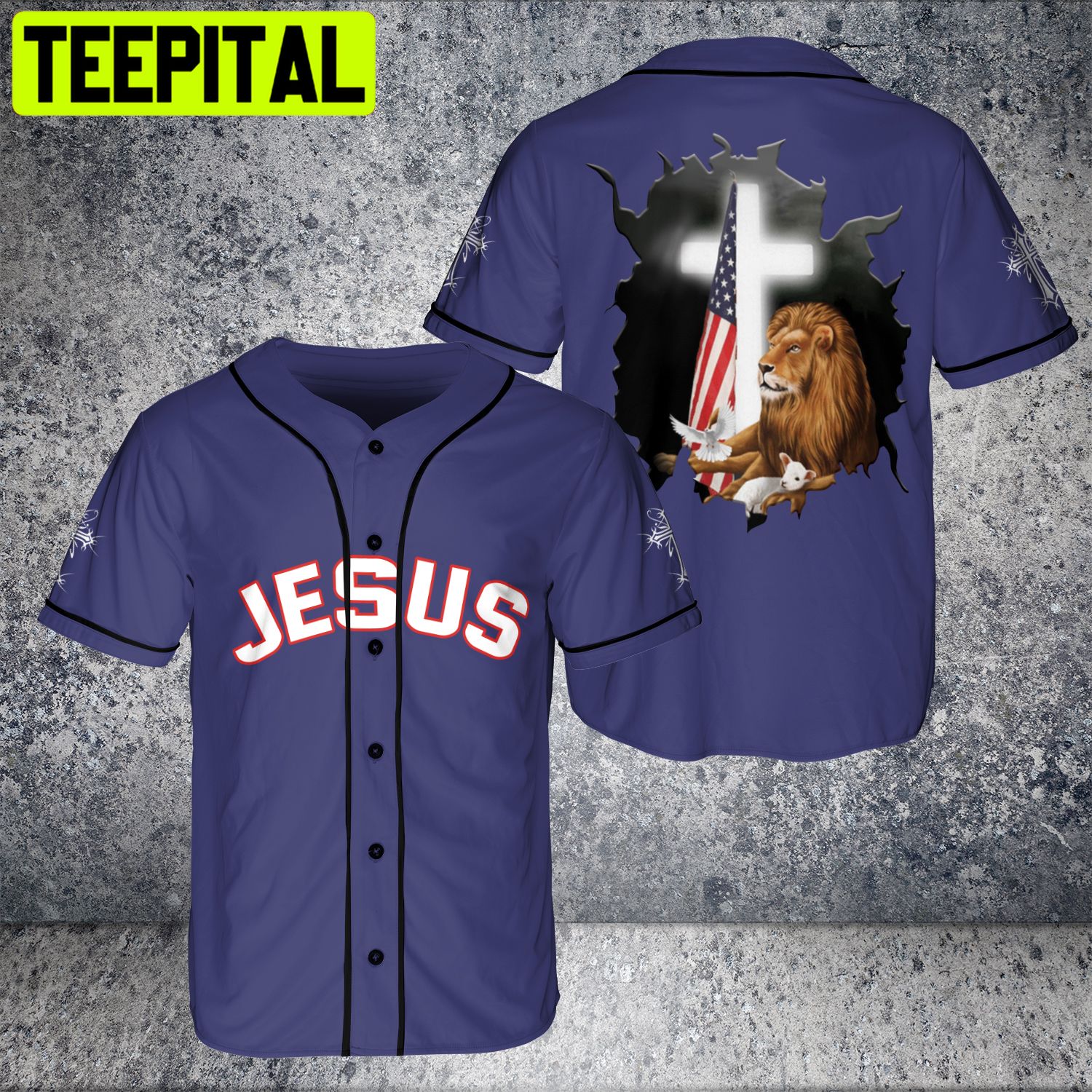 Custom Christian And Lion Jesus Amazing Cross Baseball Jersey - Bluefink