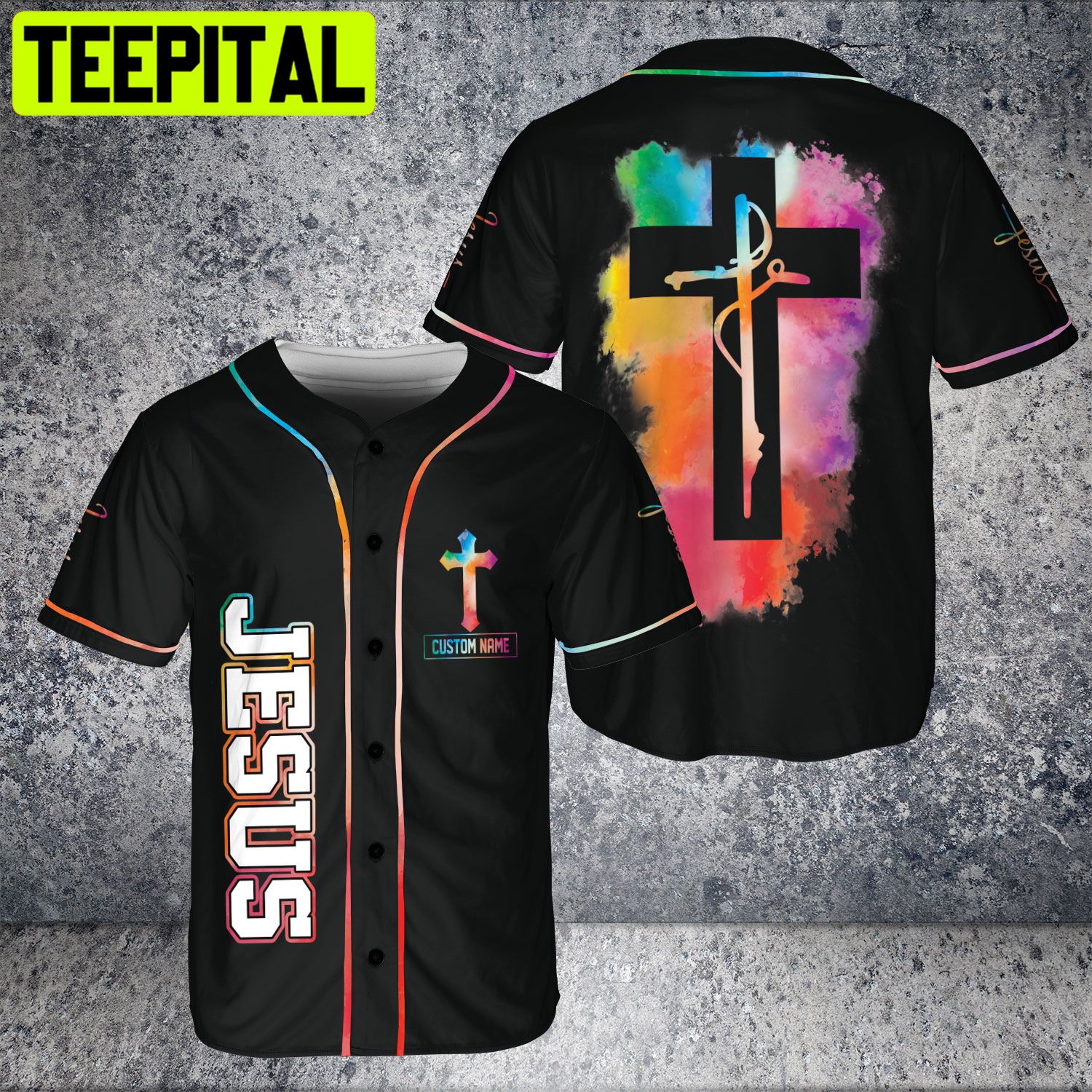 Custom Name God Tree Cross Jesus Colorful 3D BaseBall Jersey