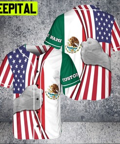 Custom Name Hande and Mexico Flag Eargle Logo AOP Baseball Jersey