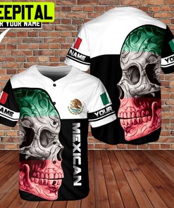 Custom Name Love Mexico Skull And Eagle Logo AOP Baseball Jersey
