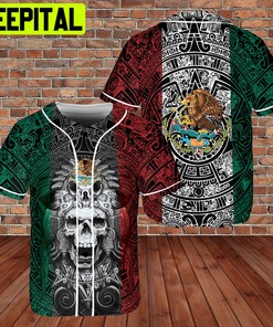 Custom Name Mexico Aztec Warrior Skull Flag AOP Baseball Jersey