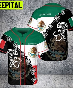 Custom Name Mexico National Emblem Eagle Holding Snake Flag AOP Baseball Jersey