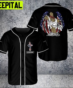 Custom Name My Savior American Flag Jesus Christian Angel Wings 3D BaseBall Jersey