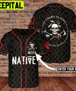 Custom Name Native Amercia Indianl Skull 3D BaseBall Jersey Dask Style