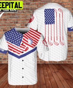 Custom Name Playing Golf United States US Flag 3D BaseBall Jersey