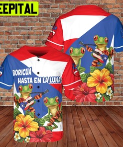 Custom Name Puerto Rico Flag - Floral Flogs PlayingGuitar BaseBall Jersey