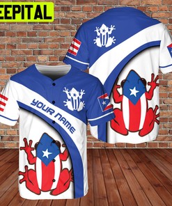 Custom Name Puerto Rico Frogs on Flag 3D BaseBall Jersey Blue White Style