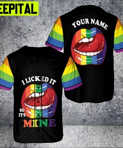 Custom Name Rainbow Lips LGBT Flag I Licked It So It's Mine Pride Suport Baseball Jersey