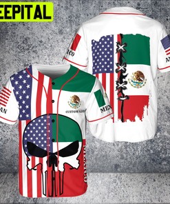 Custom Name Skull Mexico American 3D AOP Baseball Jersey White