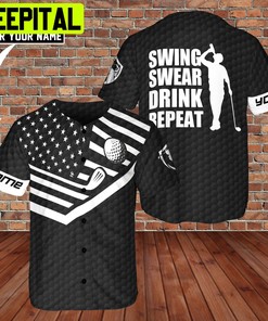 Custom Name Swing Swear Drink Golf Repeat 3D BaseBall Jersey Golfer Lover