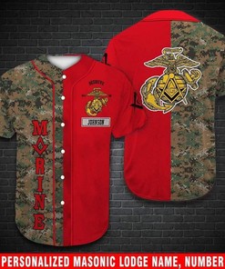 Custom Personalized Name Freemasonry Us Marine Corps Veteran Red Camo Baseball Jersey