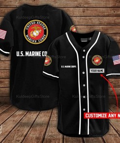 Custom Personalized Name Us Marine Corps Black Red Baseball Jersey