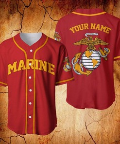 Custom Personalized Name Us Marine Corps Veteran Red Baseball Jersey