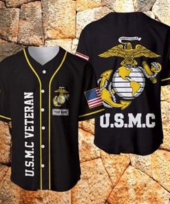 Custom Personalized Name Us Marine Corps Veteran Yellow Black Baseball Jersey