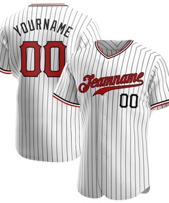 Custom Personalized White Black Strip Red Black Baseball Jersey