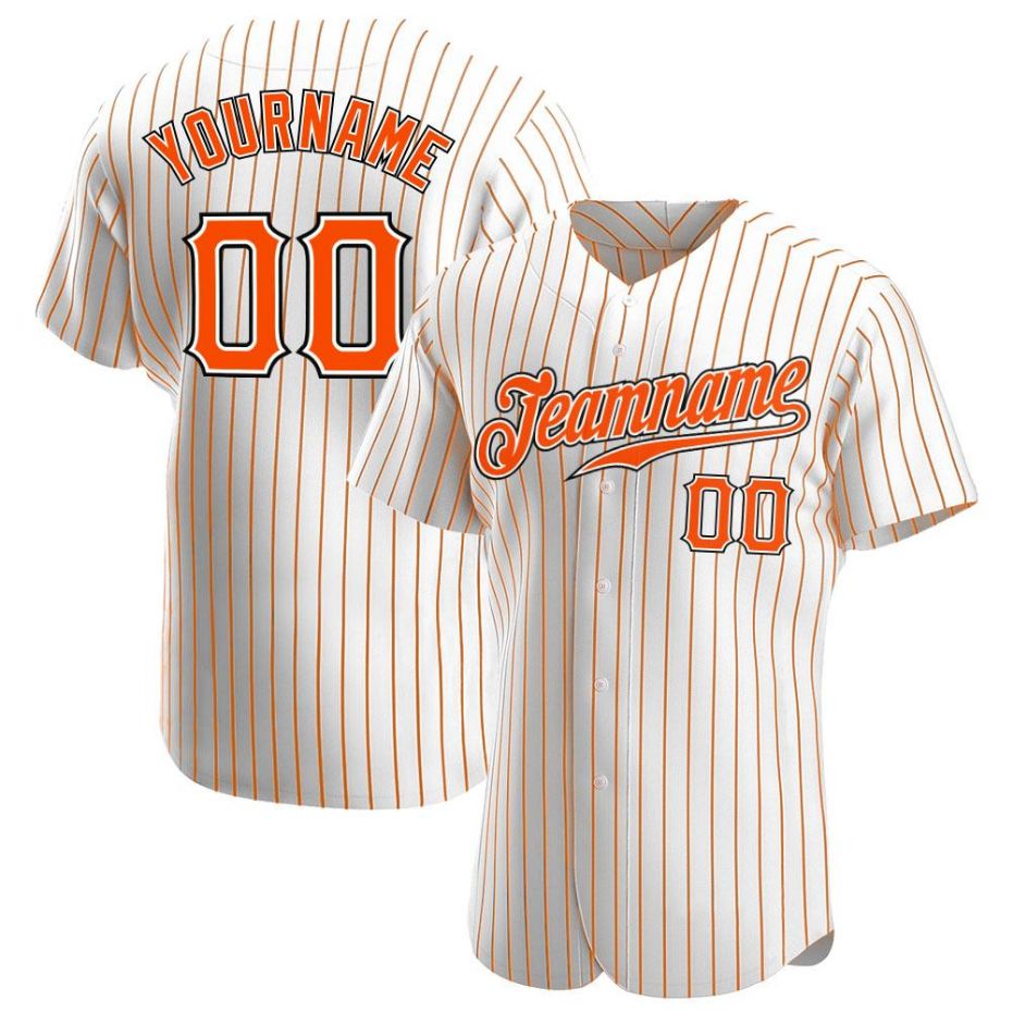 Custom Orange White Pinstripe Personalized Gradient Authentic Baseball Jersey main image 0