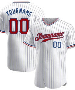 Custom Personalized White Royal Strip Red Royal Baseball Jersey
