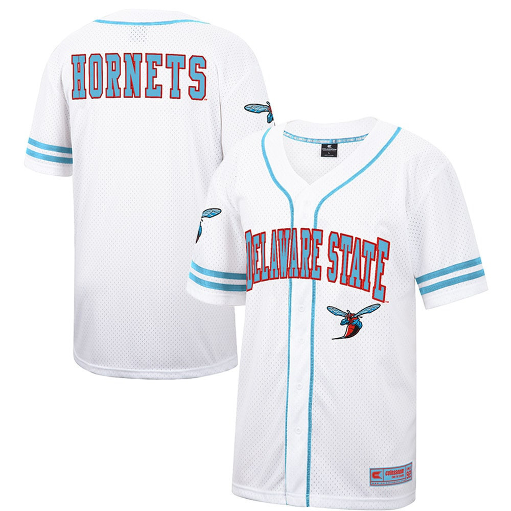Delaware State Hornets Colosseum Free Spirited Baseball Jersey - White/royal Ncaa