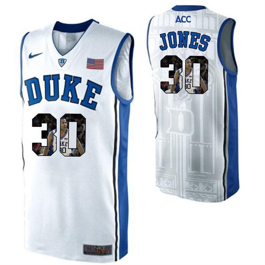 Duke Blue Devils White Dahntay Jones NCAA College Basketball Player Portrait Fashion Jersey
