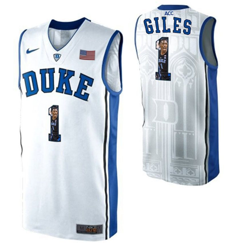 Duke Blue Devils White Harry Giles NCAA College Basketball Player Portrait Fashion Jersey
