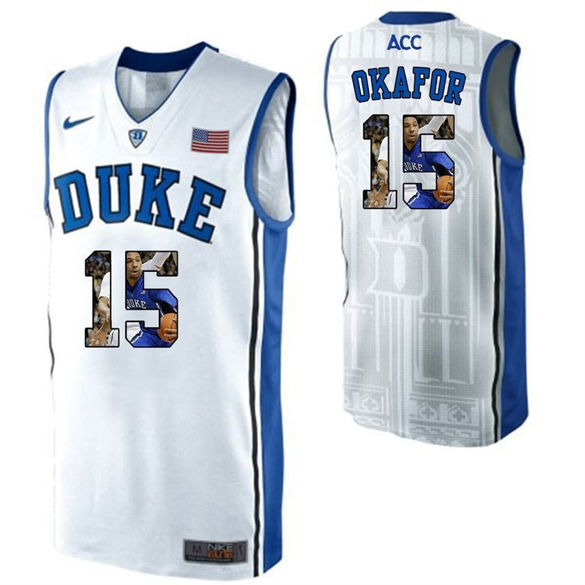 Duke Blue Devils White Jahlil Okafor NCAA College Basketball Player Portrait Fashion Jersey