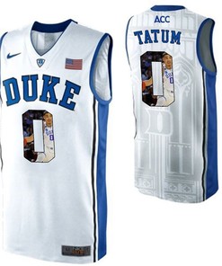 Duke Blue Devils White Jayson Tatum NCAA College Basketball Player Portrait Fashion Jersey