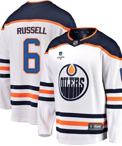 Edmonton Oilers Kris Russell 6 Away 2022 Stanley Cup Playoffs Breakaway Men Jersey - White