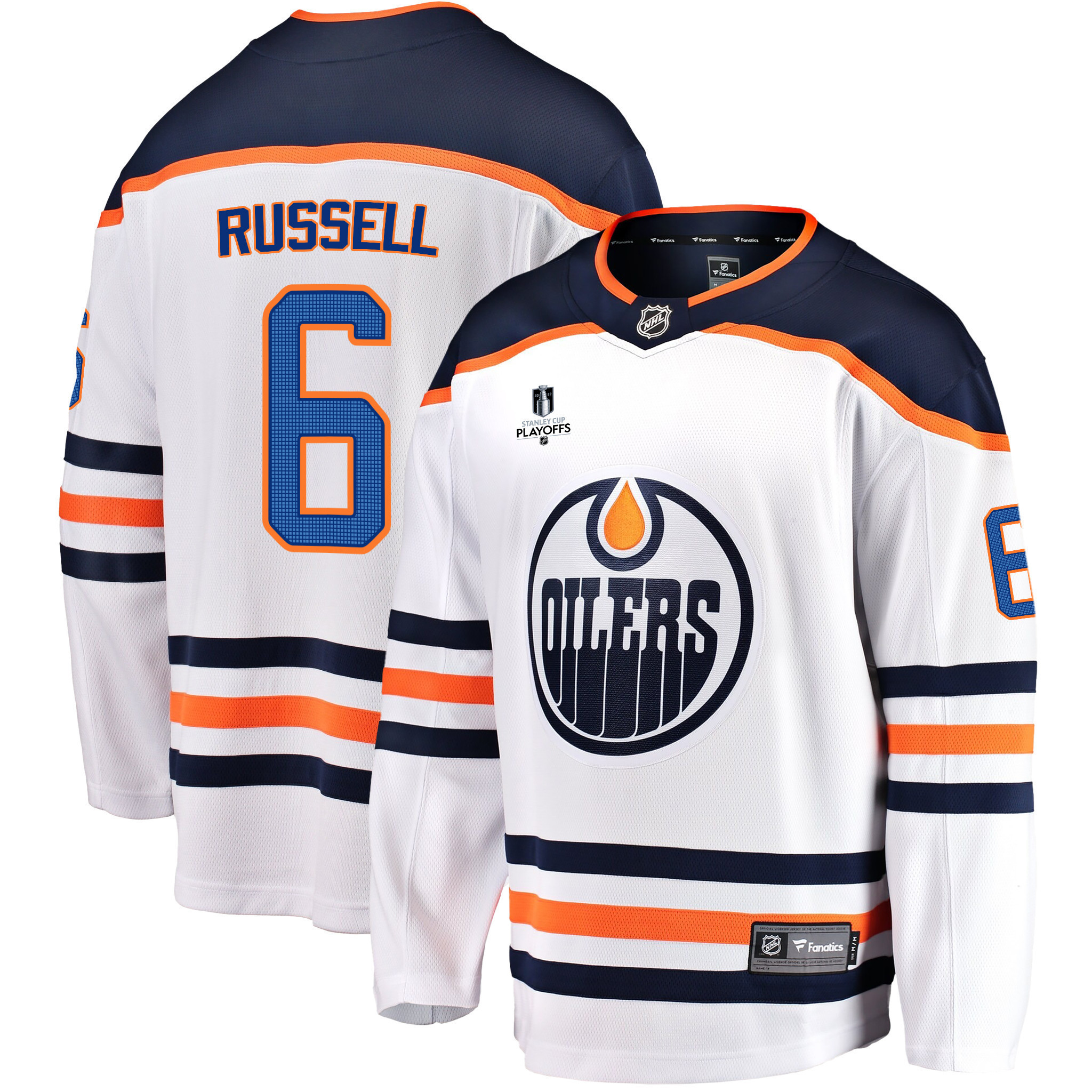 Edmonton Oilers Kris Russell 6 Away 2022 Stanley Cup Playoffs Breakaway Men Jersey - White