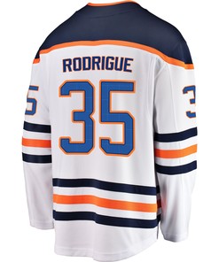Edmonton Oilers Olivier Rodrigue 35 Away 2022 Stanley Cup Playoffs Breakaway Men Jersey - White