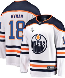 Edmonton Oilers Zach Hyman 18 Away 2022 Stanley Cup Playoffs Breakaway Men Jersey - White