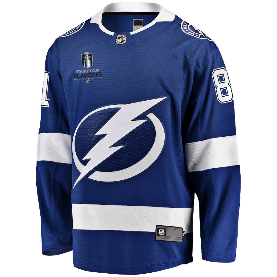 Erik Cernak 81 Tampa Bay Lightning Stanley Cup 2023 Playoffs Patch Home Breakaway Men Jersey - Blue