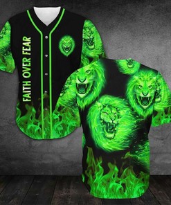 Faith Over Fear Lion With Greenlight 3d Personalized 3d Baseball Jersey h