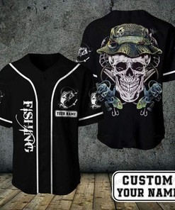 Fishing Skull Custom Personalized Name Baseball Jersey
