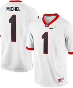 Georgia Bulldogs #1 Sony Michel White Football Jersey