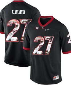 Georgia Bulldogs Nick Chubb Black Printing Player Portrait Football Jersey