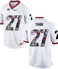 Georgia Bulldogs Nick Chubb White Printing Player Portrait Football Jersey