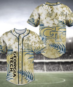 Georgia Tech Yellow Jackets NCAA Baseball Jersey Shirt Flower