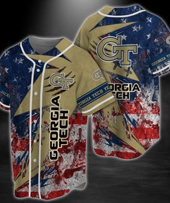 Georgia Tech Yellow Jackets NCAA Baseball Jersey Shirt US Flag