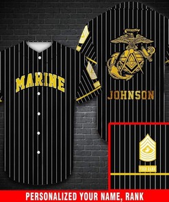 Gift For Father Custom Personalized Name And Rank Us Marine Corps Veteran Black Baseball Jersey