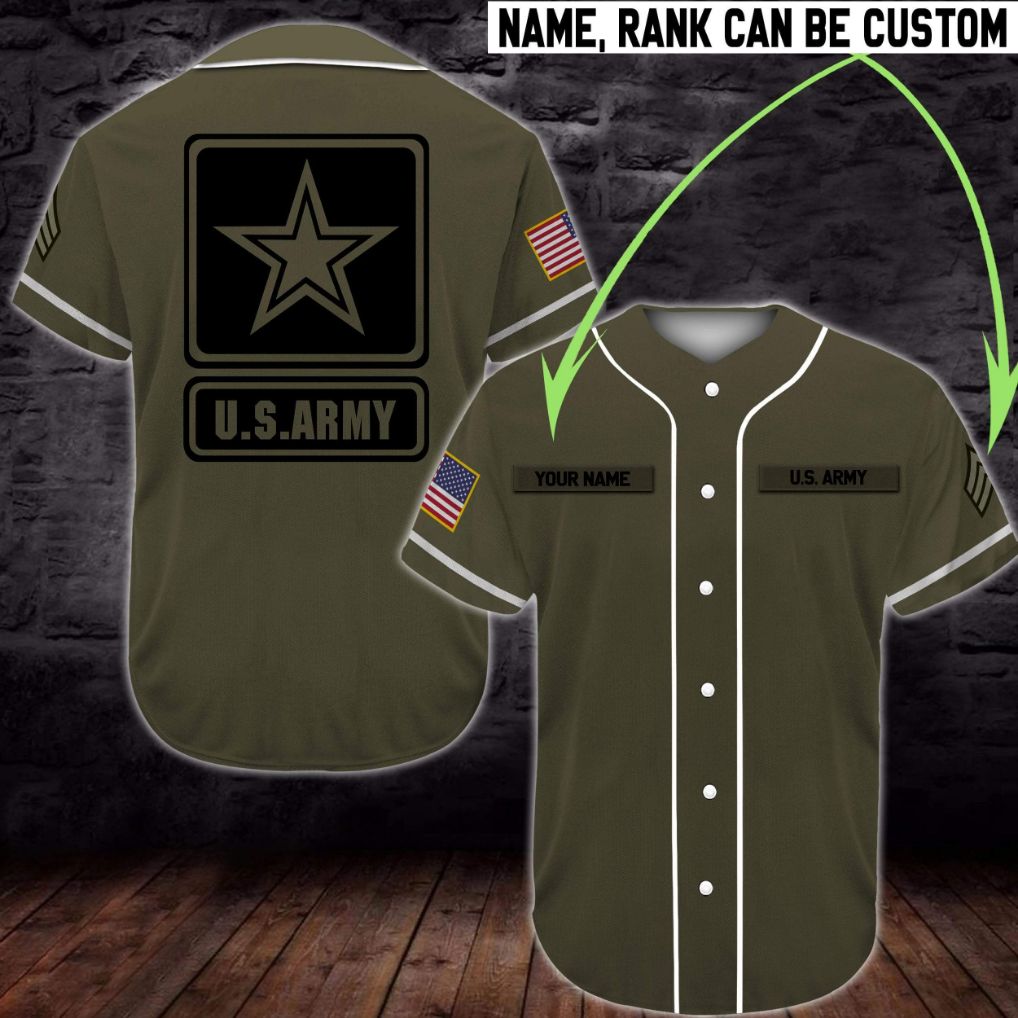 Gift For Father Personalized Name And Rank Us Army Olive Baseball Jersey